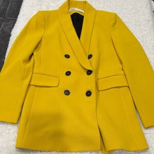 Zara Yellow Double-Breasted Blazer